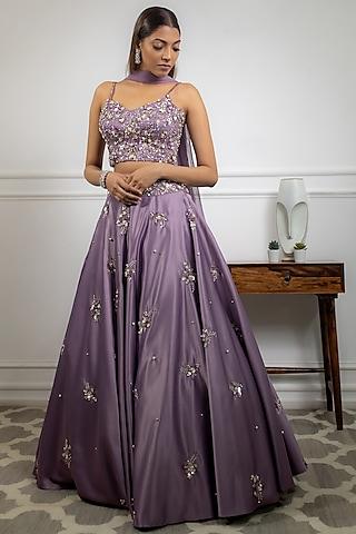 lilac hand embroidered lehenga set