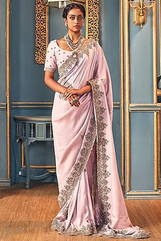 lilac hand embroidered saree set