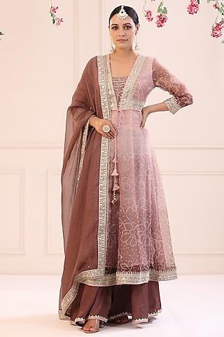 lilac kota doria printed anarkali set