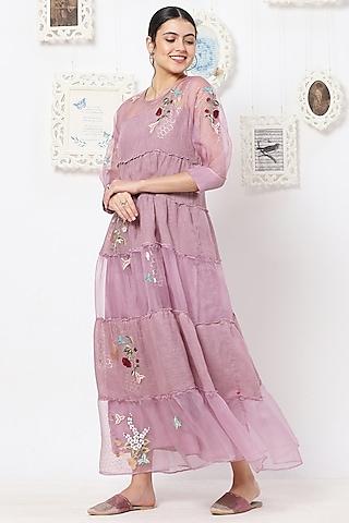 lilac linen embroidered kurta
