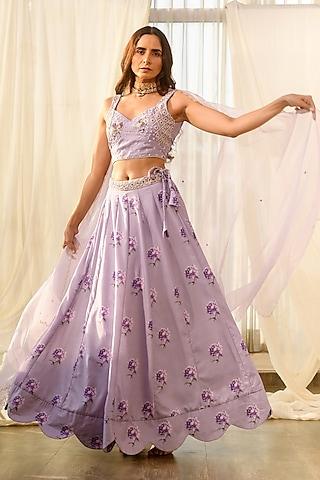 lilac linen kali lehenga set