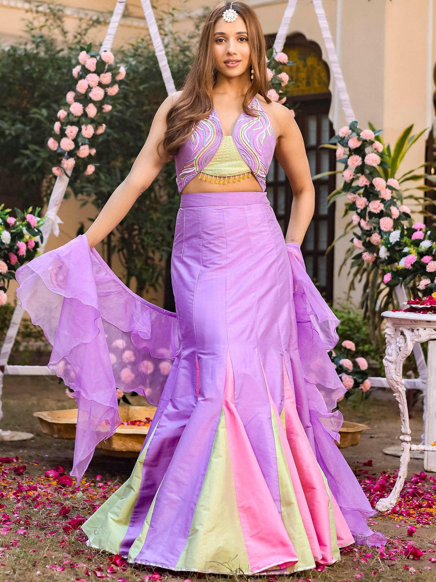 lilac mermaid lehenga (set of 3)