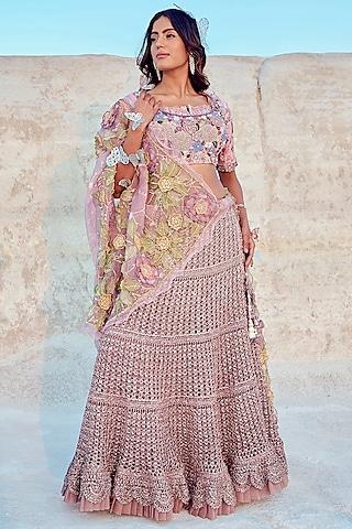 lilac mesh hand knotted lehenga set