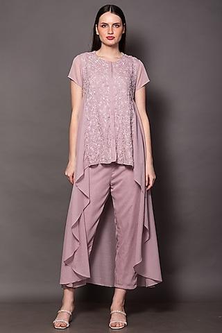 lilac metallic georgette tunic set