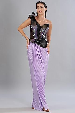 lilac metallic jersey moulded gown