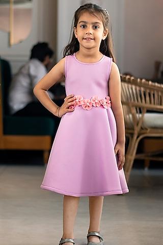 lilac neoprene embroidered dress for girls