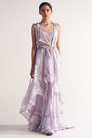 lilac net & assam silk embellished cape set