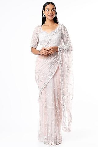 lilac net embellished saree set