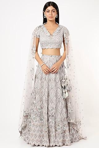 lilac net embroidered lehenga set