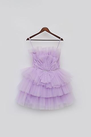 lilac net frilled dress for girls