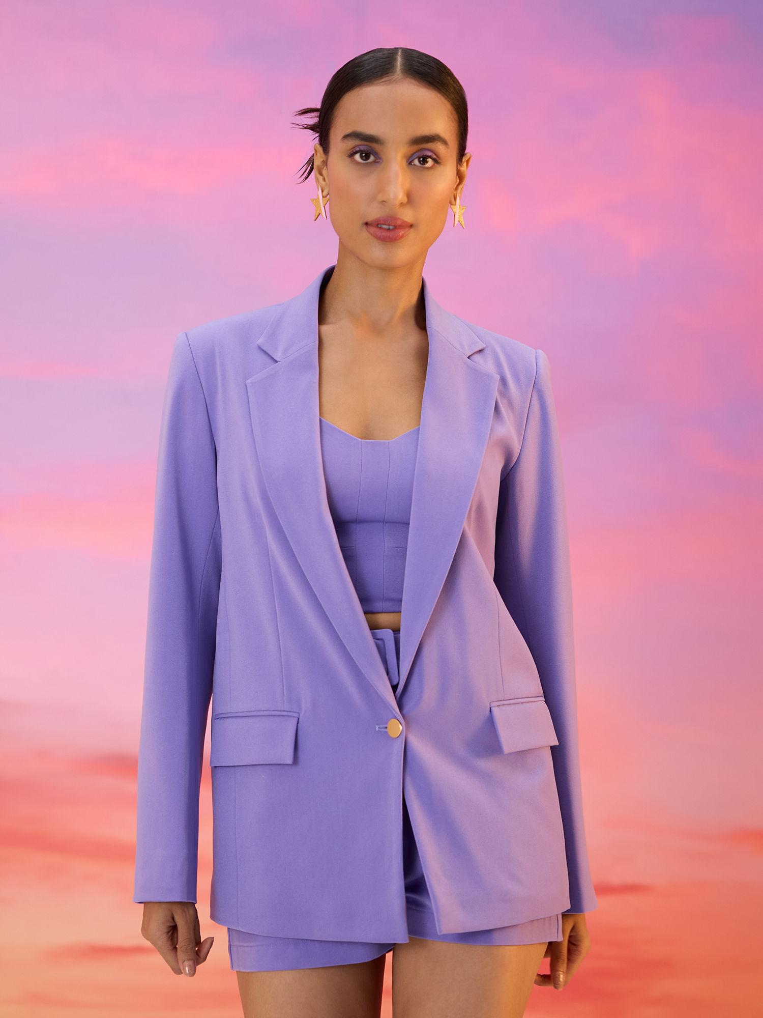 lilac notched lapel full sleeves blazer