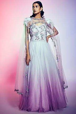 lilac ombre embroidered gown with dupatta