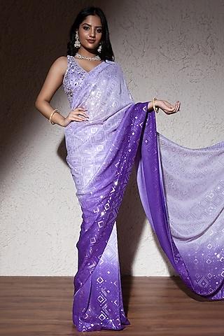 lilac ombre net & georgette saree set