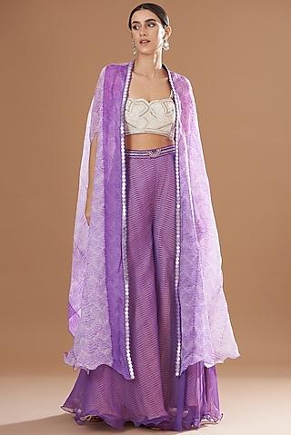 lilac organza & raw silk printed cape set