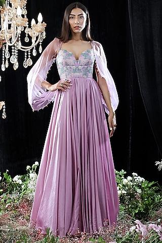 lilac organza embroidered anarkali set