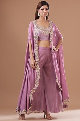 lilac organza embroidered cape set