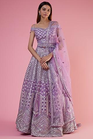 lilac organza embroidered lehenga set