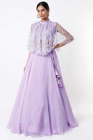 lilac organza lehenga set