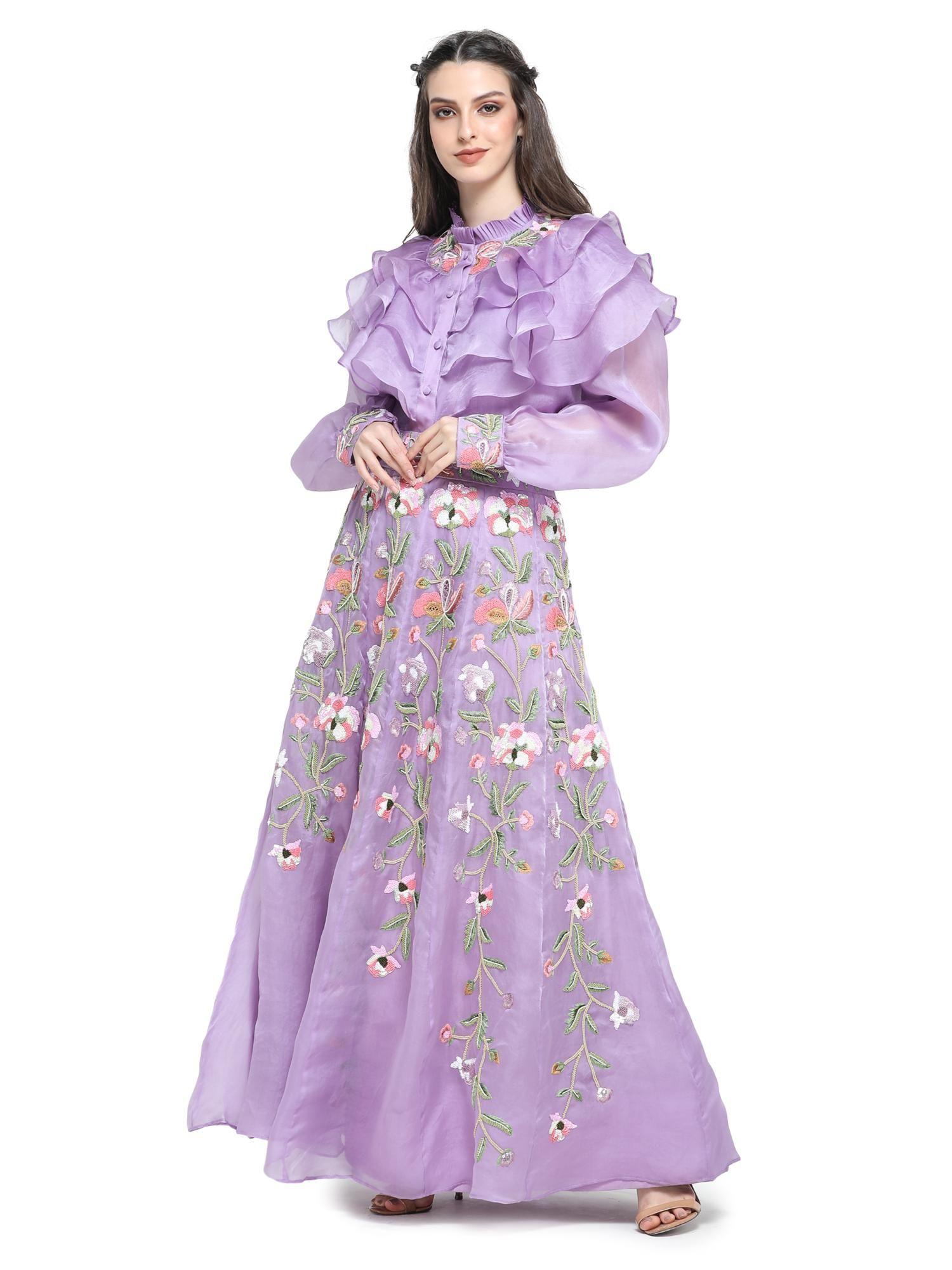 lilac organza shirt with embroidered skirt (set of 2)