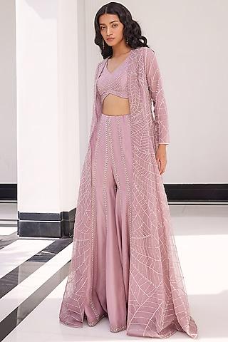 lilac pink embroidered cape set