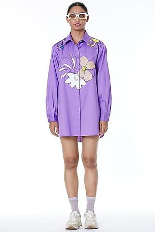 lilac posies embroidered shirt dress