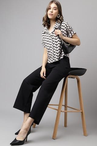 lilac print casual short sleeves regular collar women classic fit shirt