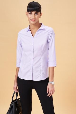 lilac print poly viscose regular collar women regular fit shirts