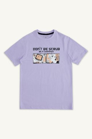 lilac printed casual half sleeves crew neck boys regular fit t-shirt