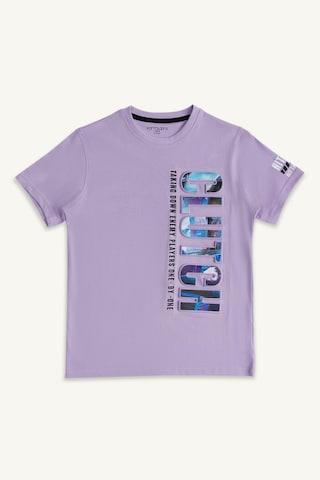 lilac printed casual half sleeves crew neck boys regular fit t-shirt