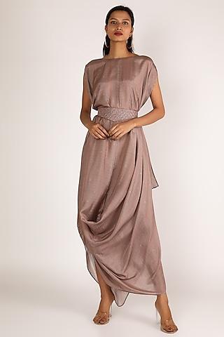 lilac printed cowl gown