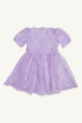 lilac printed round neck party knee length half sleeves girls regular fit dress