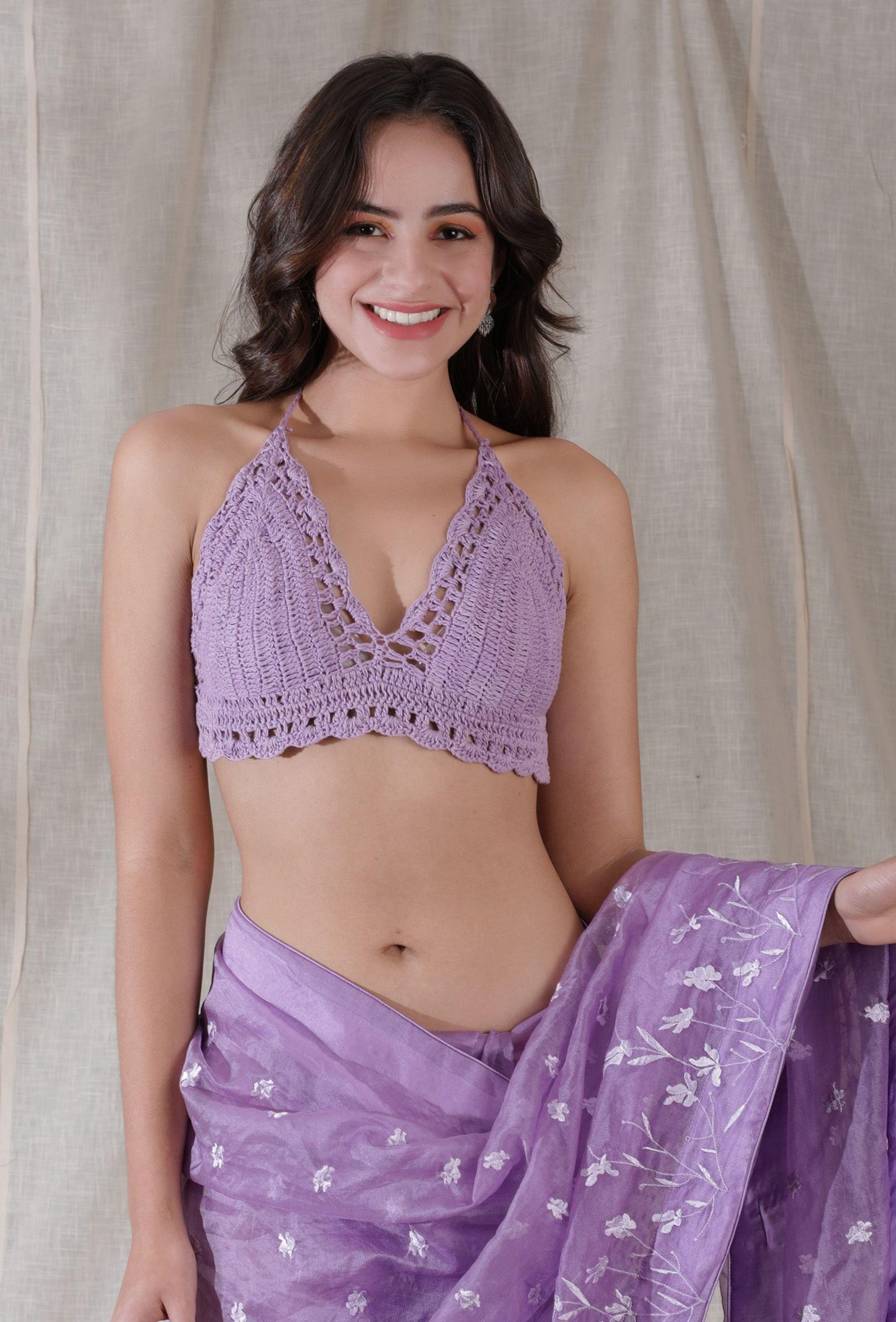 lilac purple color handmade crochia backless bralette crop top blouse