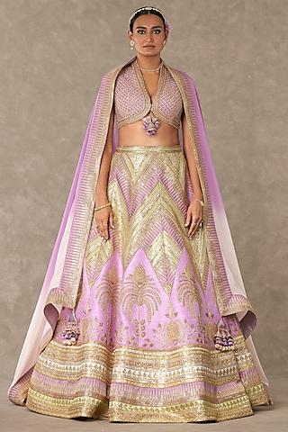 lilac raw silk motif & sitara embroidered lehenga set