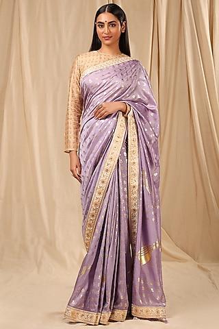 lilac raw silk saree set