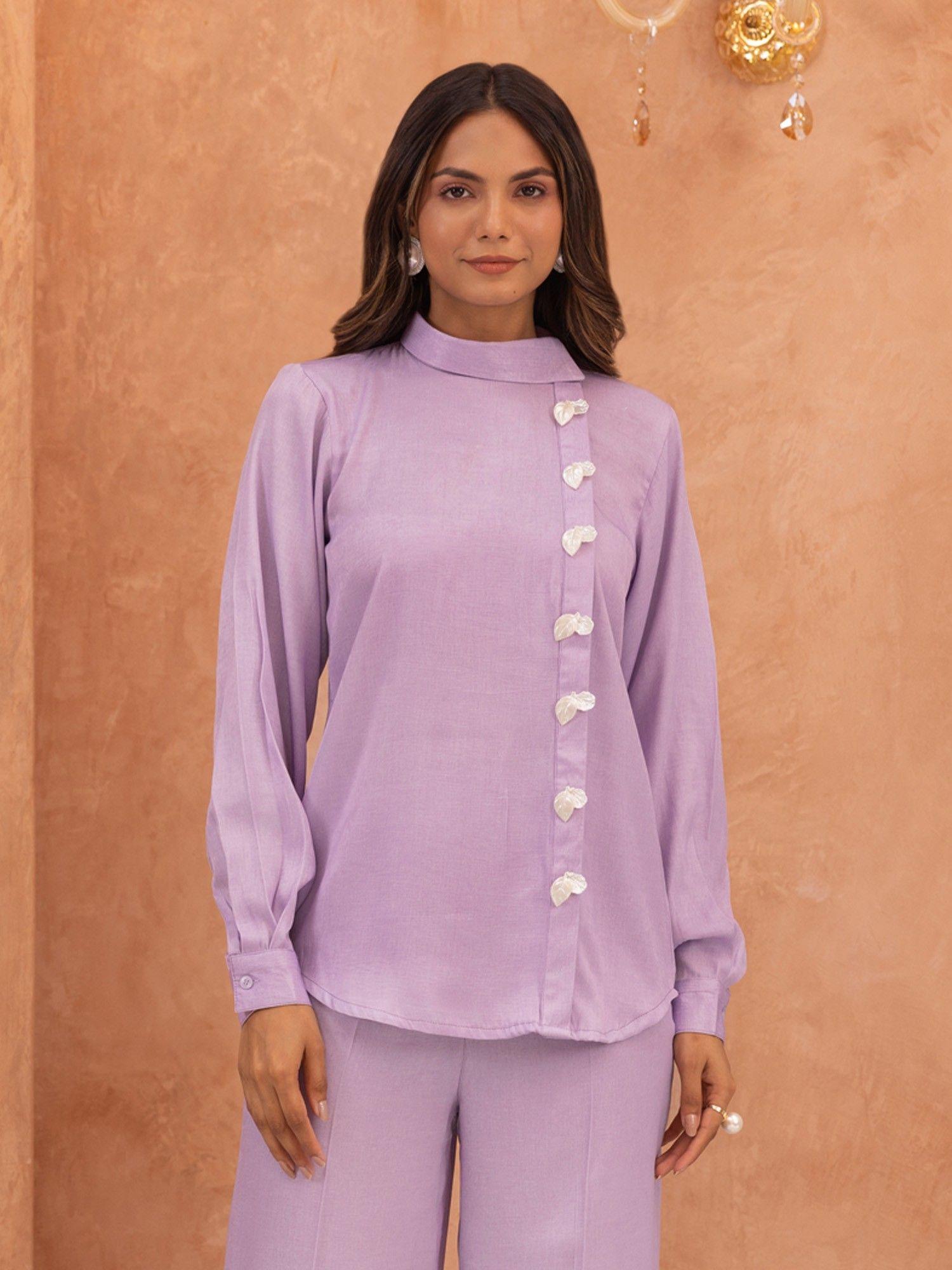 lilac roll collar solid shirt