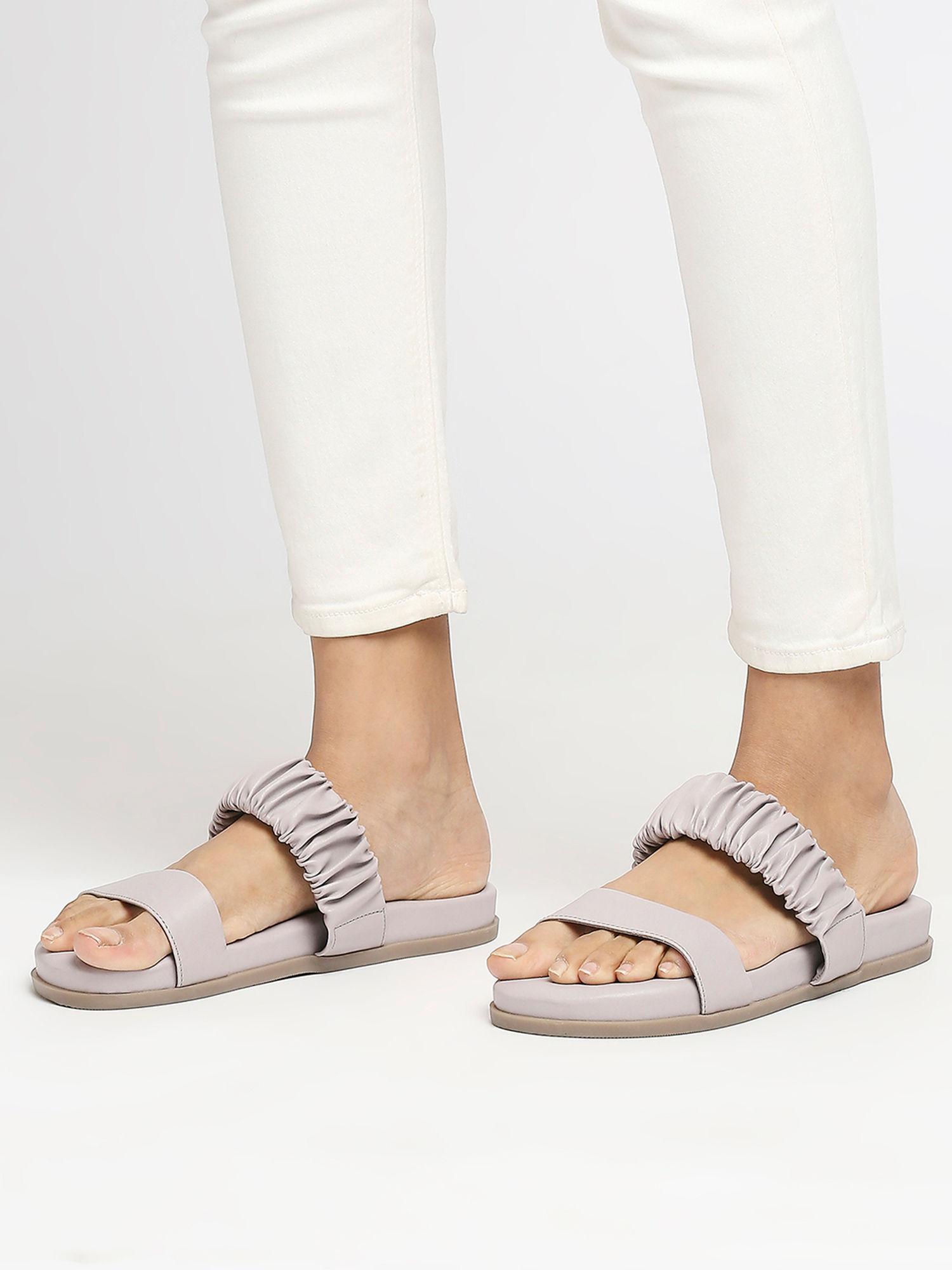 lilac round toe ruched straps sliders