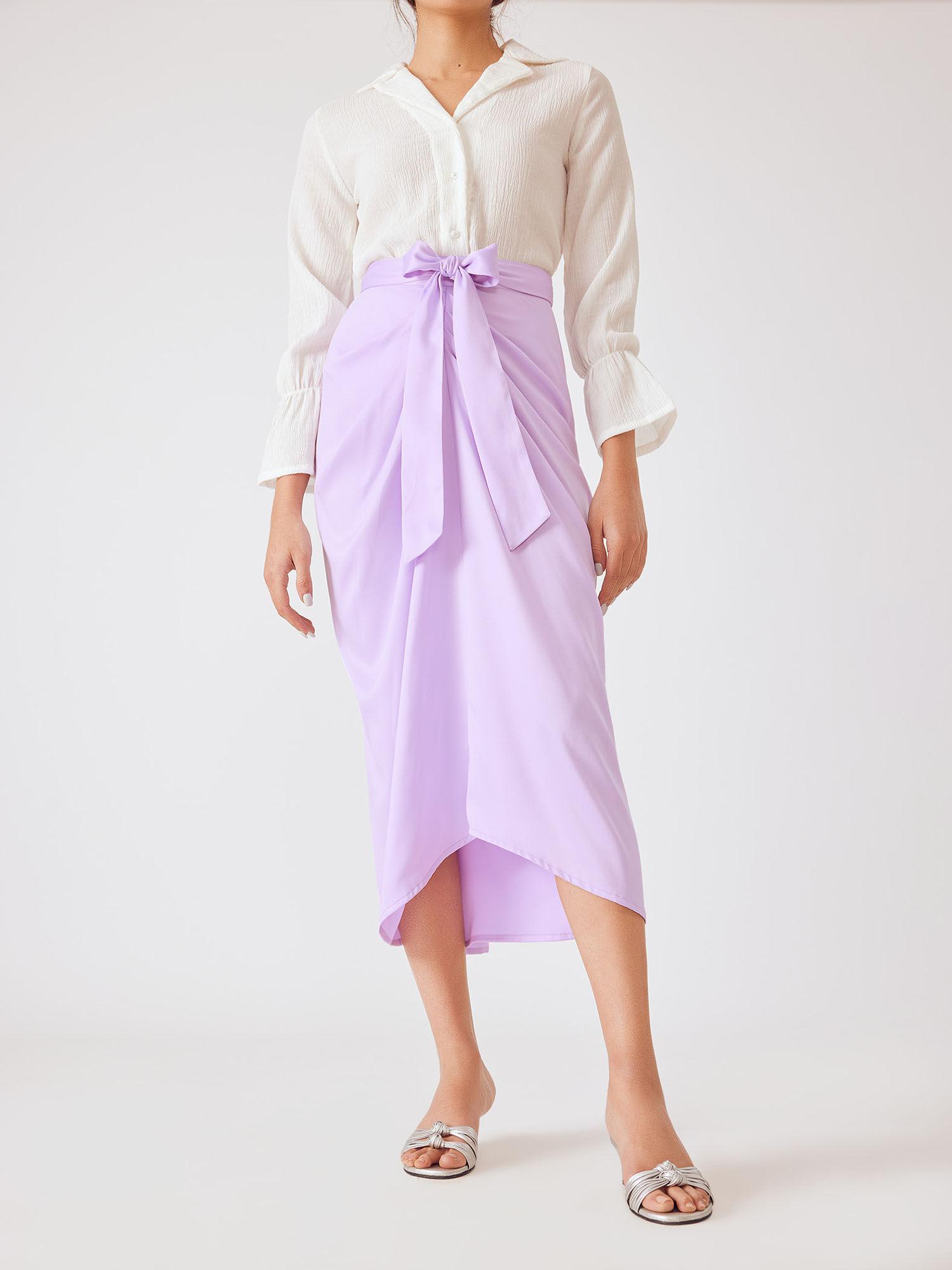 lilac satin draped skirt