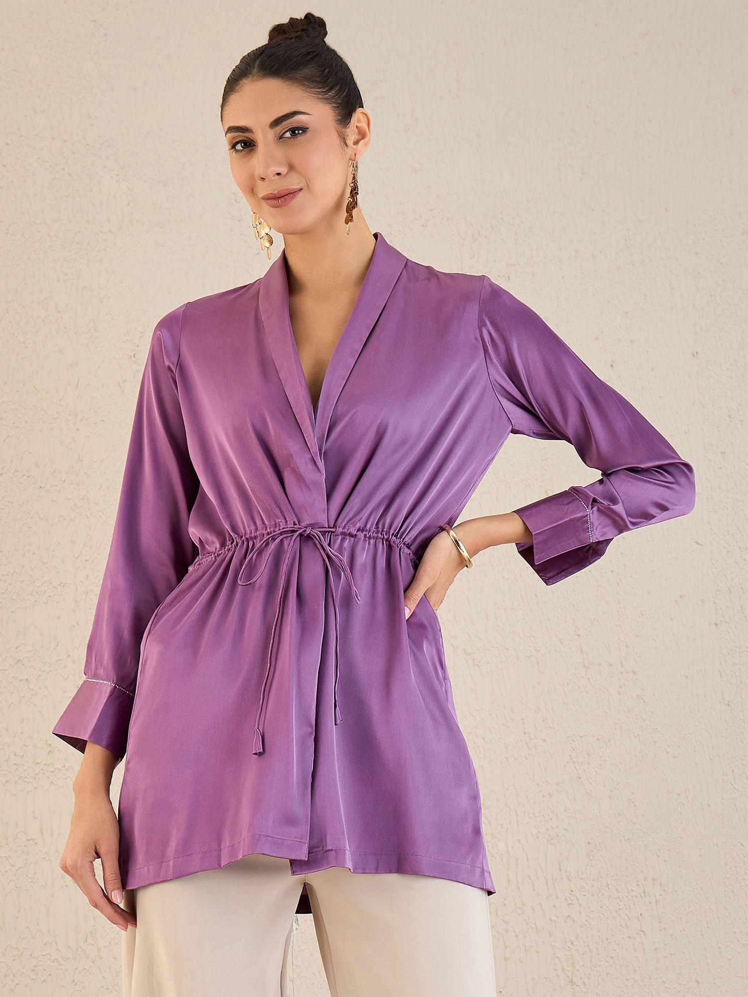 lilac semi-formal embellished satin top