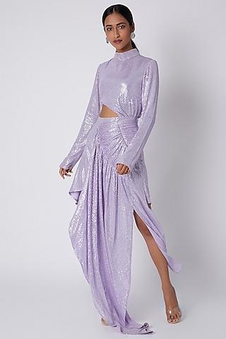 lilac sequins draped dress