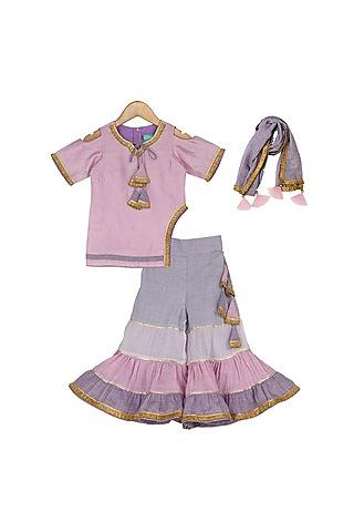 lilac sharara set with cold shoulder sleeves for girls