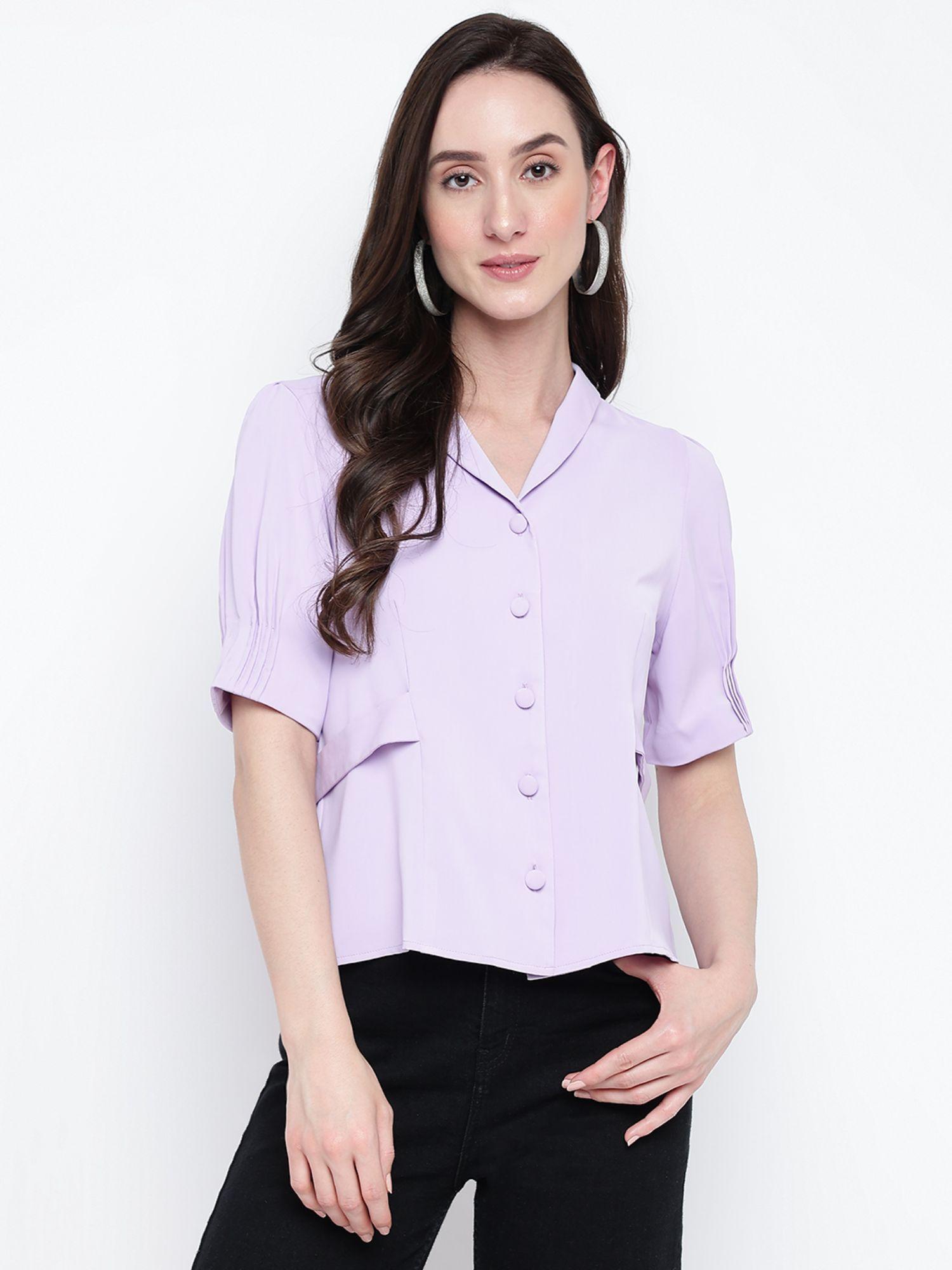 lilac short sleeve solid polyester top