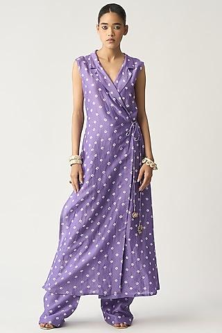 lilac silk chanderi printed kurta set