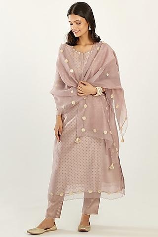 lilac silk chanderi printed kurta set