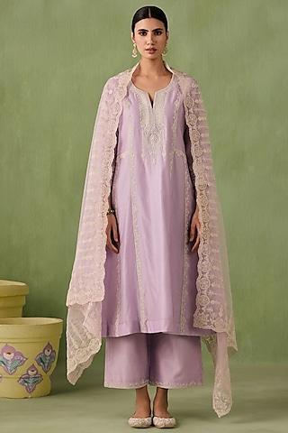 lilac silk chanderi sequins embellished kurta set