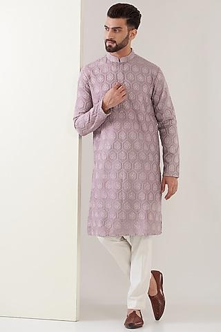 lilac silk embroidered chikankari kurta set