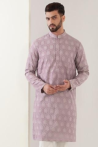 lilac silk embroidered kurta