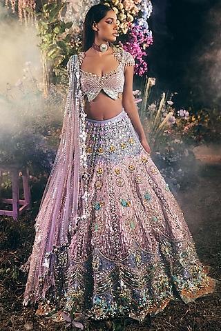 lilac silk embroidered lehenga set