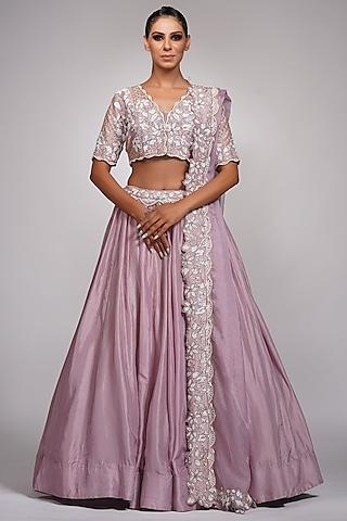 lilac silk embroidered lehenga set