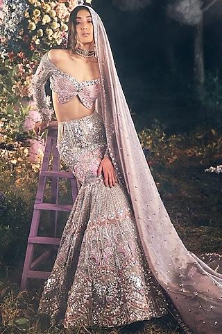 lilac silk embroidered mermaid-cut lehenga set