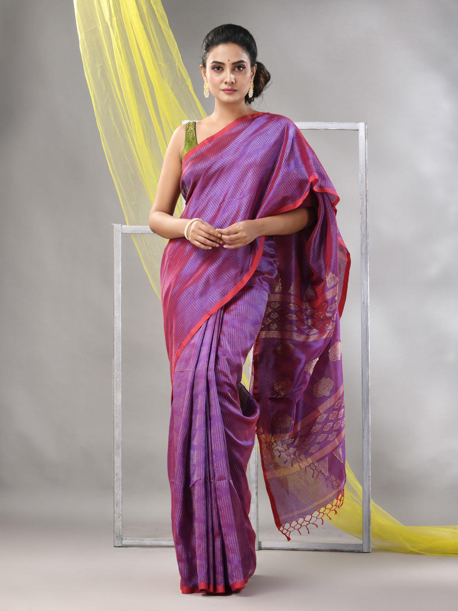 lilac silk matka dual-tone soft saree with unstitched blouse